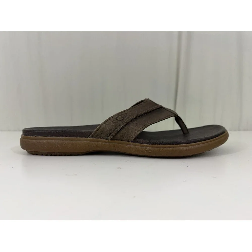 Ugg Australia Slip On Sandals Sz 11 Flip Flops Thongs Brown Leather Shoes